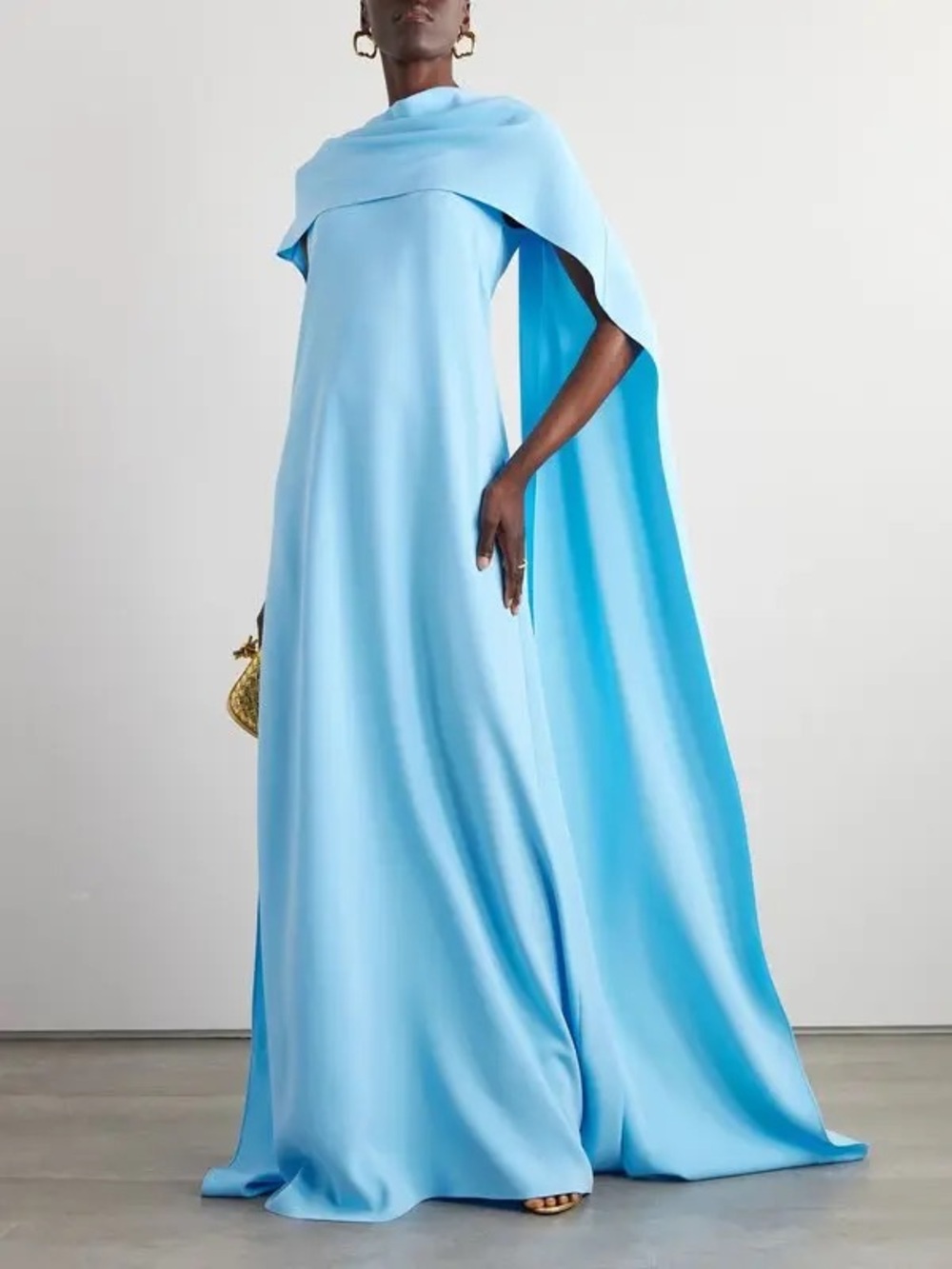 Oscar de la Renta Light Blue Draped Cape Gown